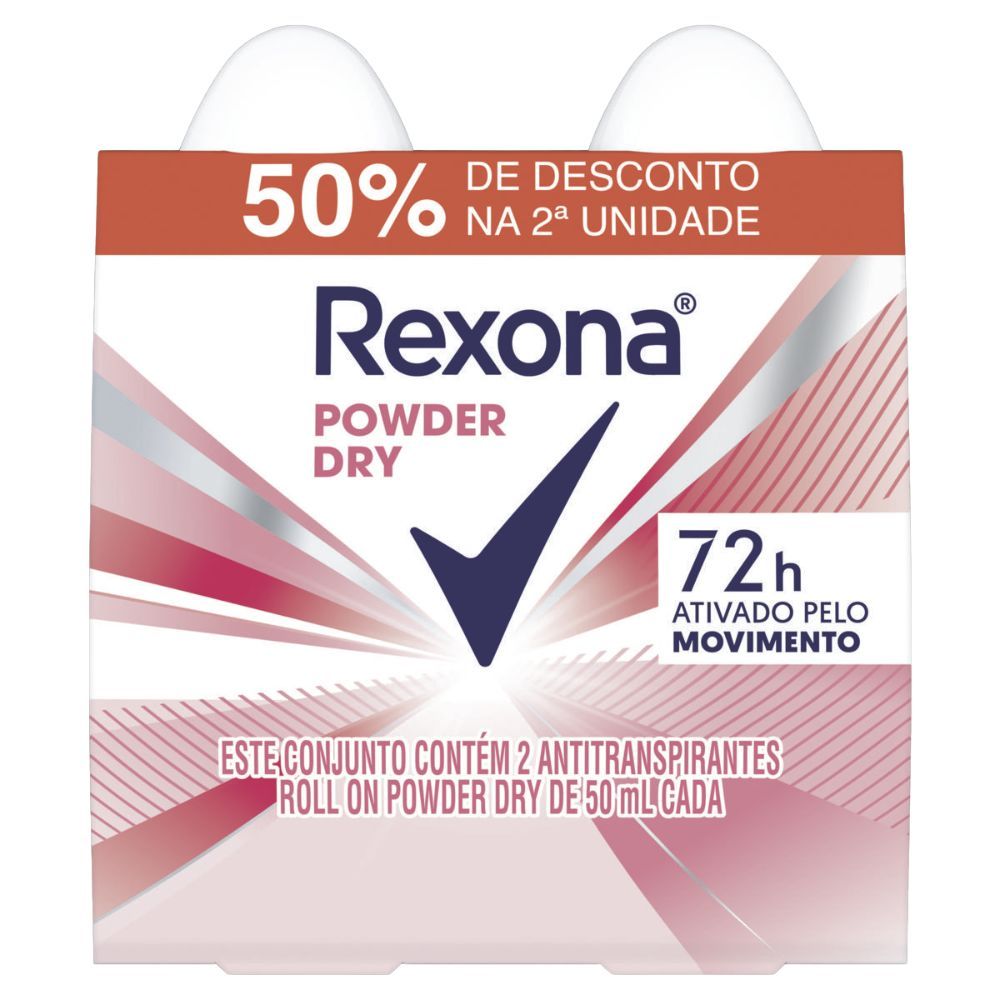 Desodorante Rexona Roll On Powder Dry 2 Unidades De 50ml em Oferta na Shopee
