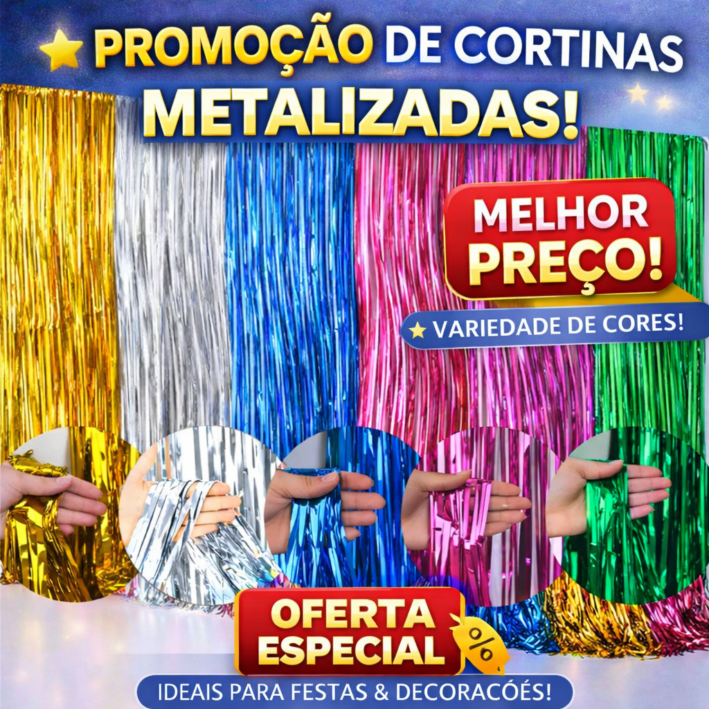 Cortina Metalizado para Festa Painel Decoração 1mx2m Fita Metalizada Várias Cores