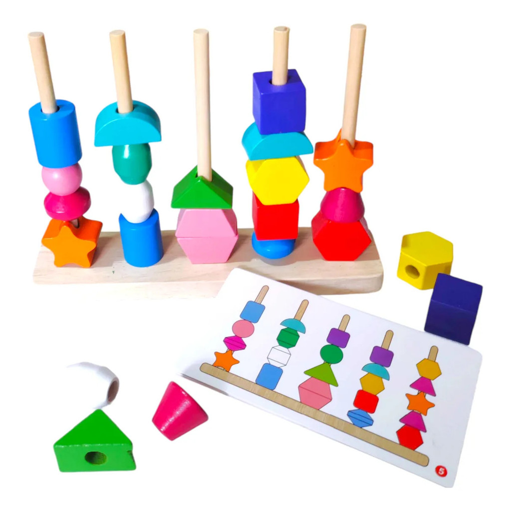 Brinquedo Pedagógico Bloco De Encaixe Sequência Formas Co...