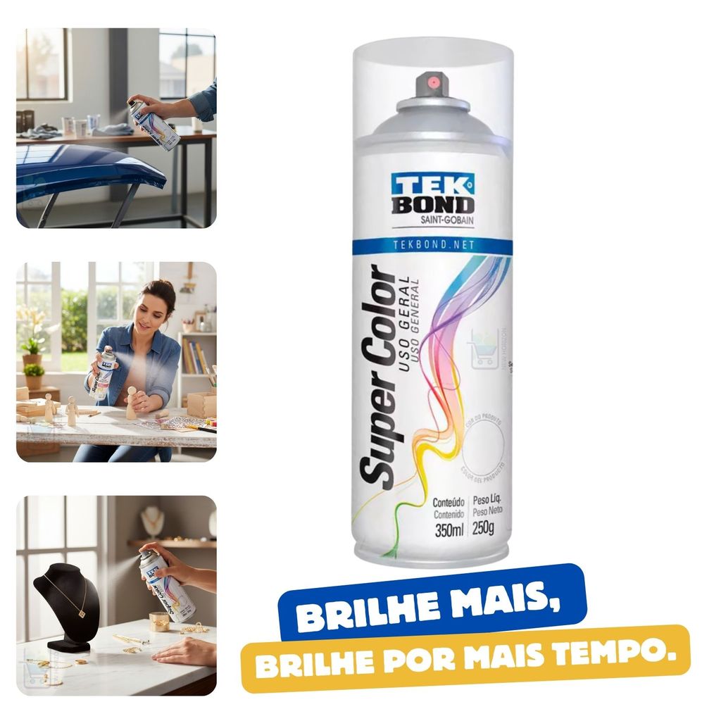 Spray Verniz Brilhante Incolor para Bijuteria - 350 ml - TEKBOND Proteção Total em Oferta na Shopee