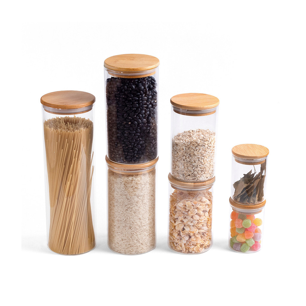 Kit Pote de Mantimento 2000/1100/600/250ml Tampa Bambu 7pçs Oikos em Oferta na Shopee