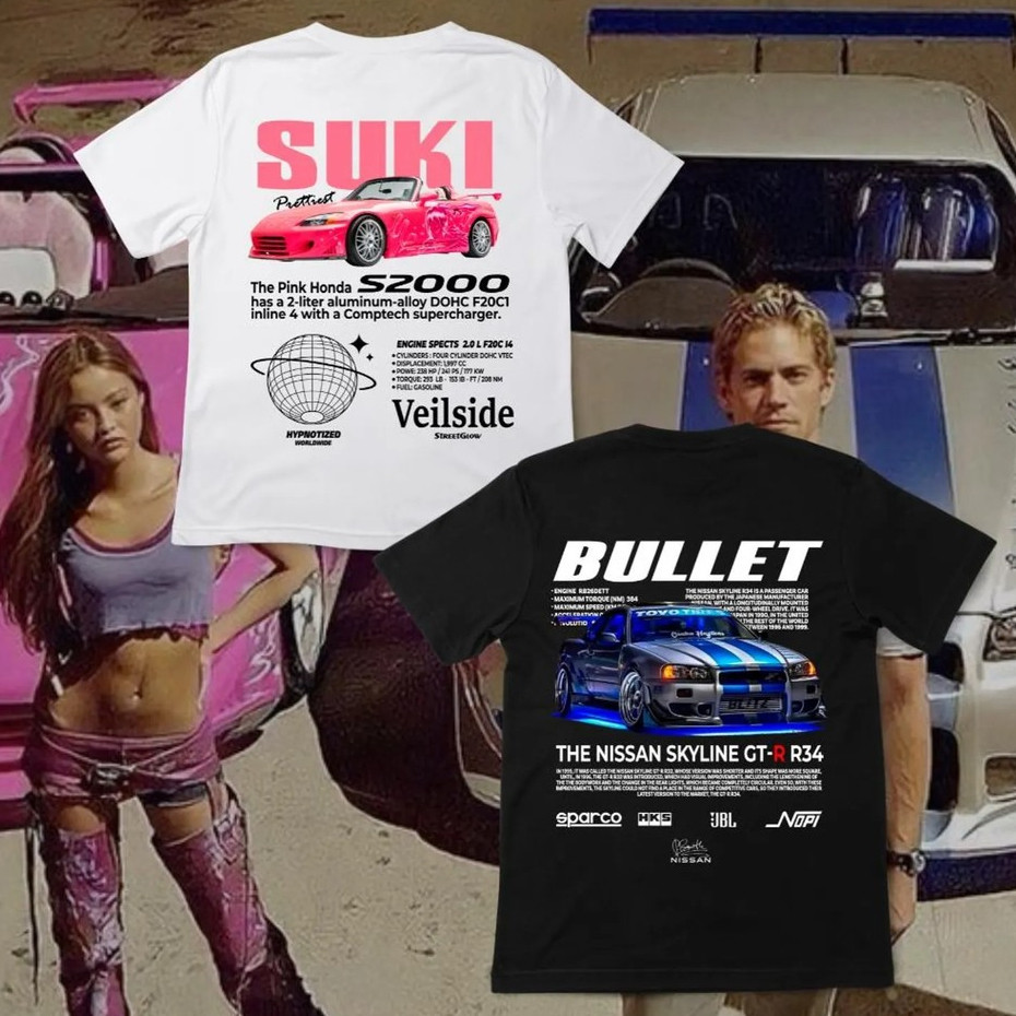 Kit 2 Camisetas Casal  Velozes e Furiosos Skyline e Suki Malha Algodão 30.1 Premium Onlyone