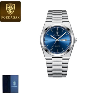 Relógio masculino POEDAGAR com quartzo, luminoso, resistente à água, bracelete em aço e caixa de presente em Oferta na Shopee
