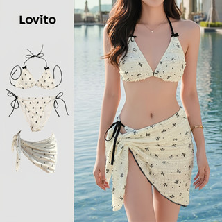 Lovito  Conjuntos de Biquíni Sexy 3 Peças Conjunto Padrão Amarrar Biquíni Primavera/verão para Mulheres LNE134096 em Oferta na Shopee