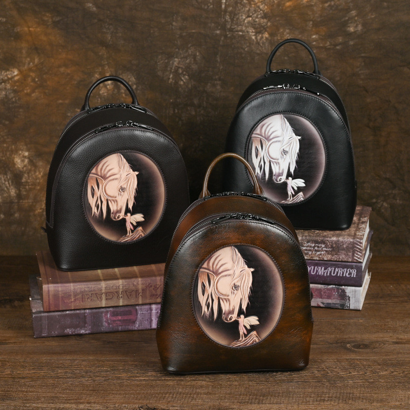 Mochila feminina de couro legítimo, modelo 2024, feita de couro de alta qualidade, mochila feminina, bolsa escolar estil