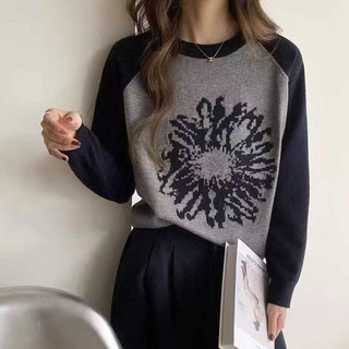 S909 pulôver de manga comprida suéter de malha de lã em formato solto feminino gola redonda estilo viajante primavera ou