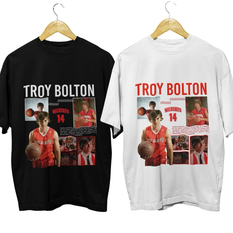 Camiseta High School Musical Troy Bolton Zac Efron Camisa Wildcats East High Disney Unissex 100% Algodão