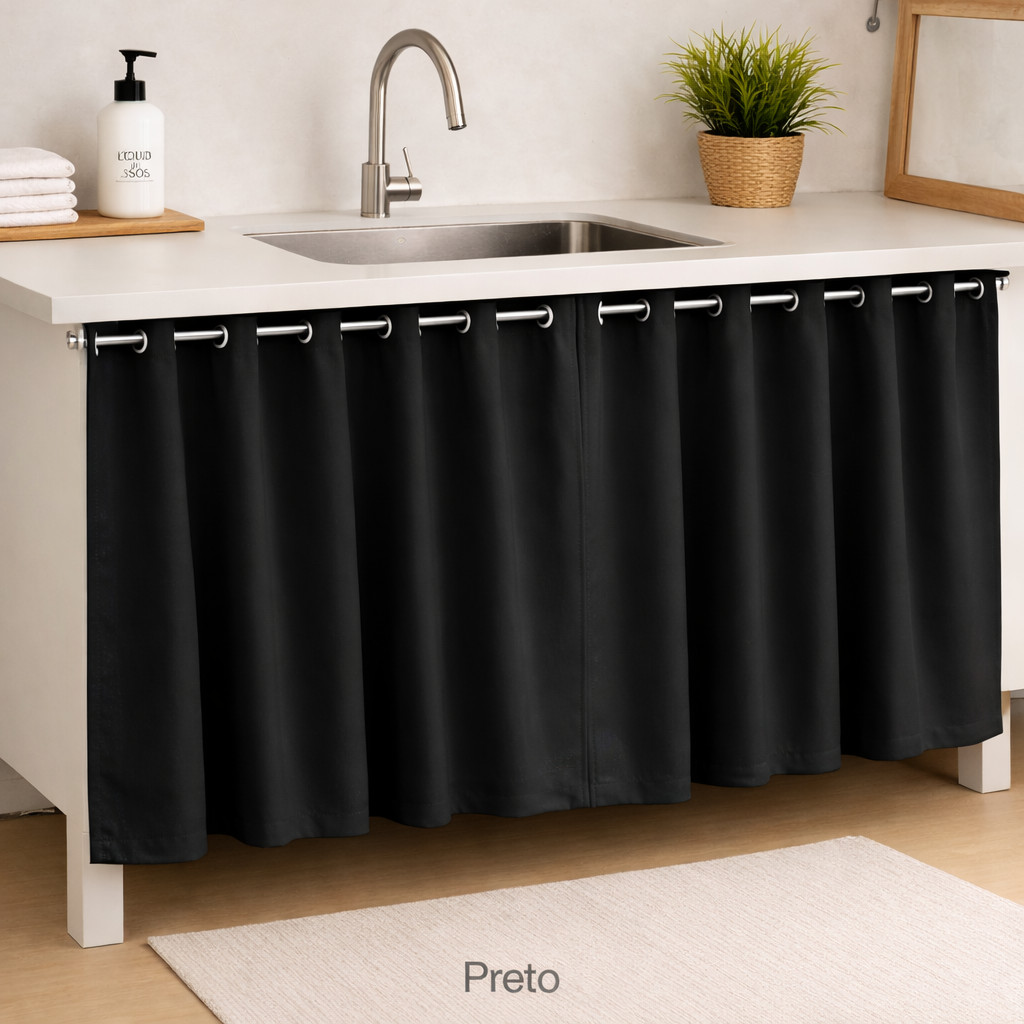 Cortina de Pia Blackout 2,80x0,80 com Ilhós Cromado Tecido Resistente Lavável Costura Reforçada em Oferta na Shopee