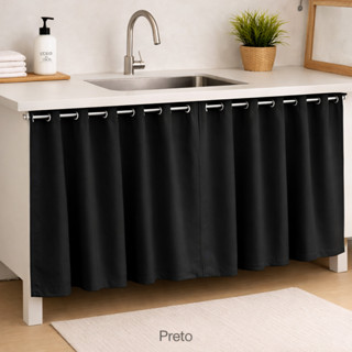 Cortina de Pia Blackout 2,80x0,80 com Ilhós Cromado Tecido Resistente Lavável Costura Reforçada em Oferta na Shopee