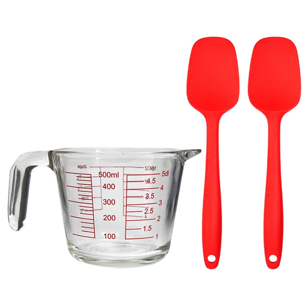 Conjunto De Culinária Jarra Medidora 500ml Com Espátulas De Silicone Vermelha
