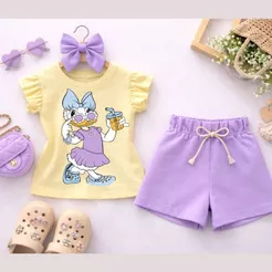 Conjunto Infantil Feminino Patinha Margarida Fashion Papete Blusa + Short | Várias Cores Disponíveis | Moda Menina