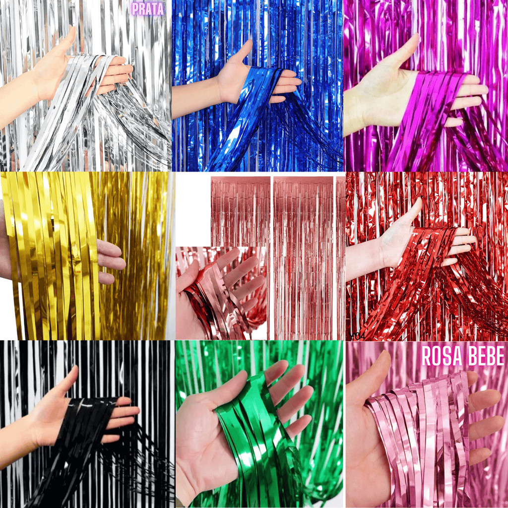 Cortina Metalizada Festa 1x2m Painel Decorativo Brilhante 1/2/3/4 Unidades Várias Cores Decoração Aniversário