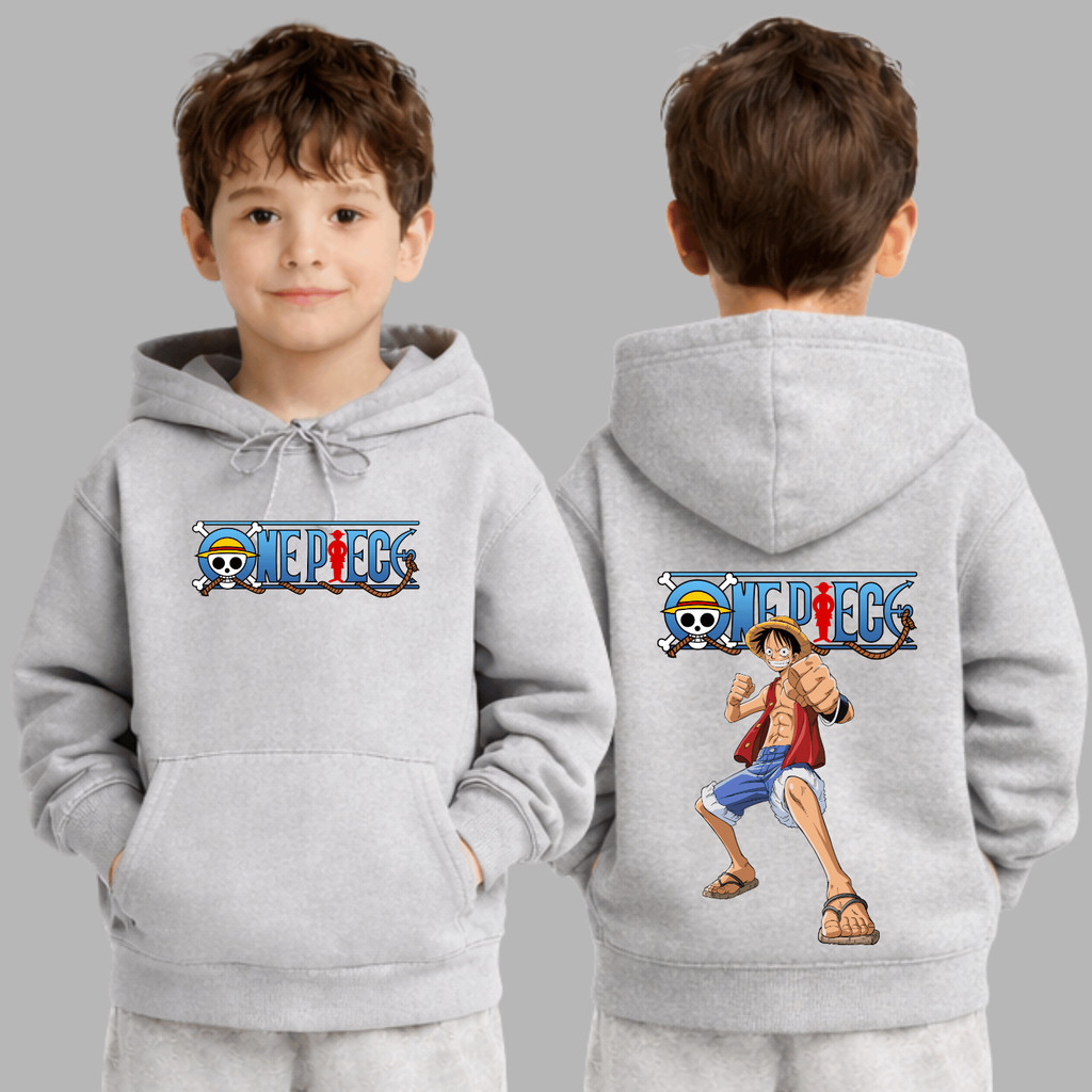 Blusa Moletom Infantil One Piece Luffy Streetwear Casaco Blusão Flanelado Bolso e Capuz