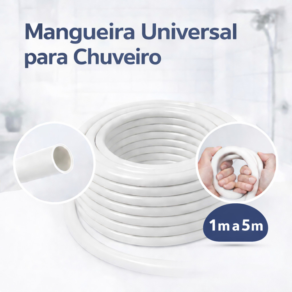 Mangueira de Chuveiro Universal Premium Flexível Silicone Reforçado Banheiro