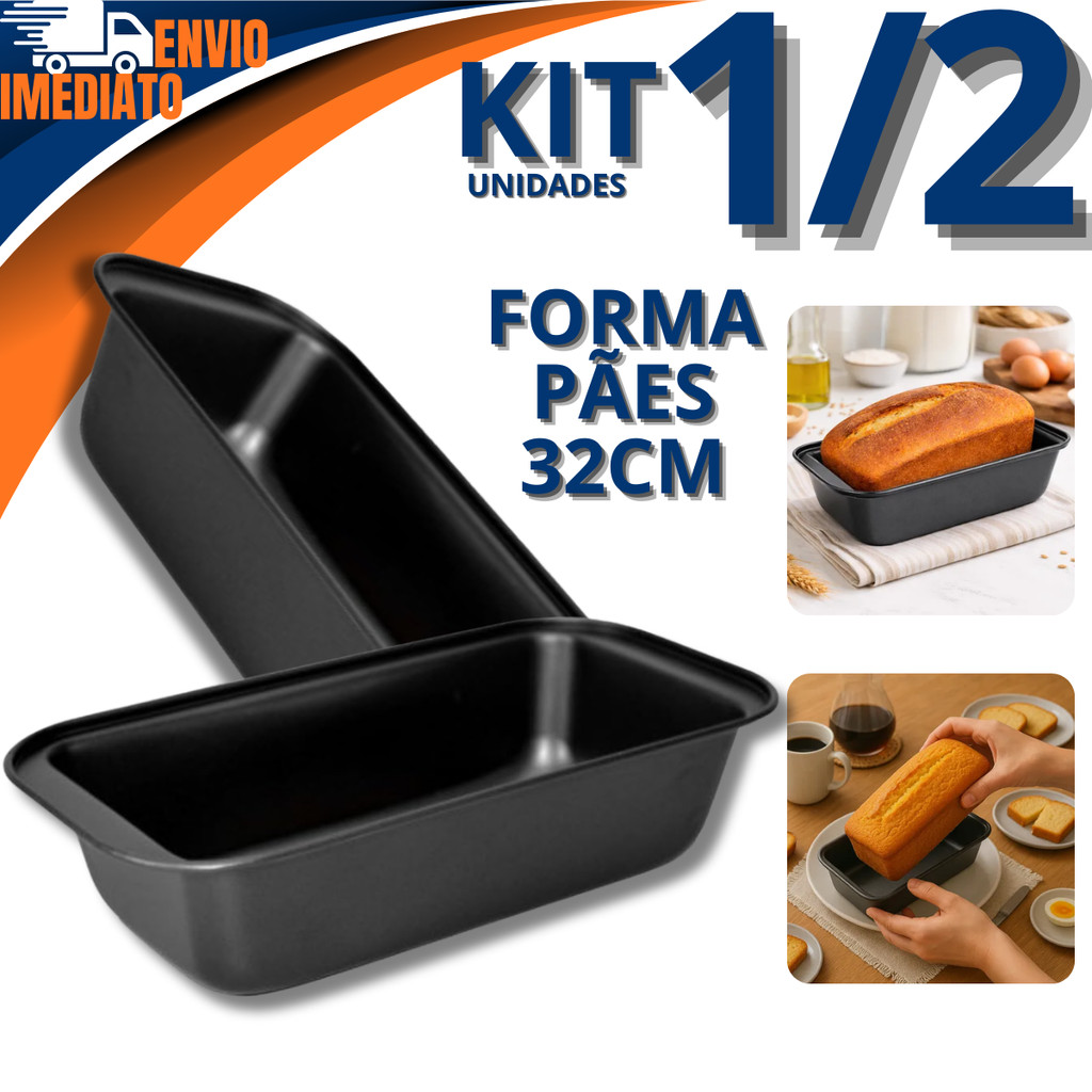 Kit 1/2 Forma Para Pão Grande 32cm Teflon Antiaderente Ideal Para Pães Bolos Tortas Utensilio Cozinha