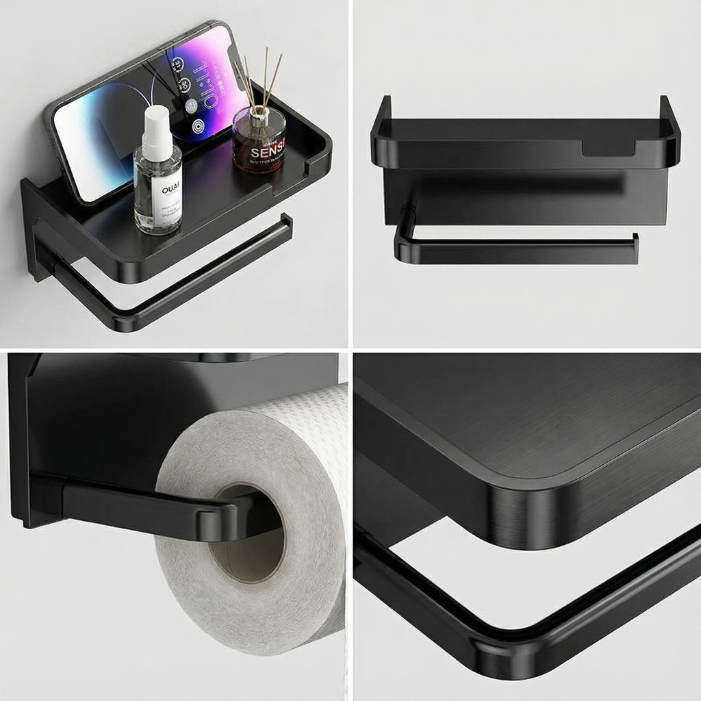 Suporte Porta Papel Higiênico E Suporte Para Celular No Banheiro Fixação Com Adesivo