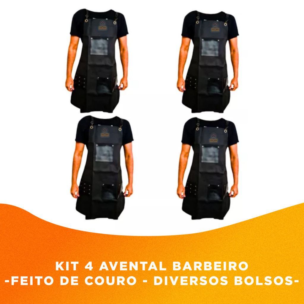 Kit 4 Avental Barbeiro Cabelereiro Profissional Couro Barber