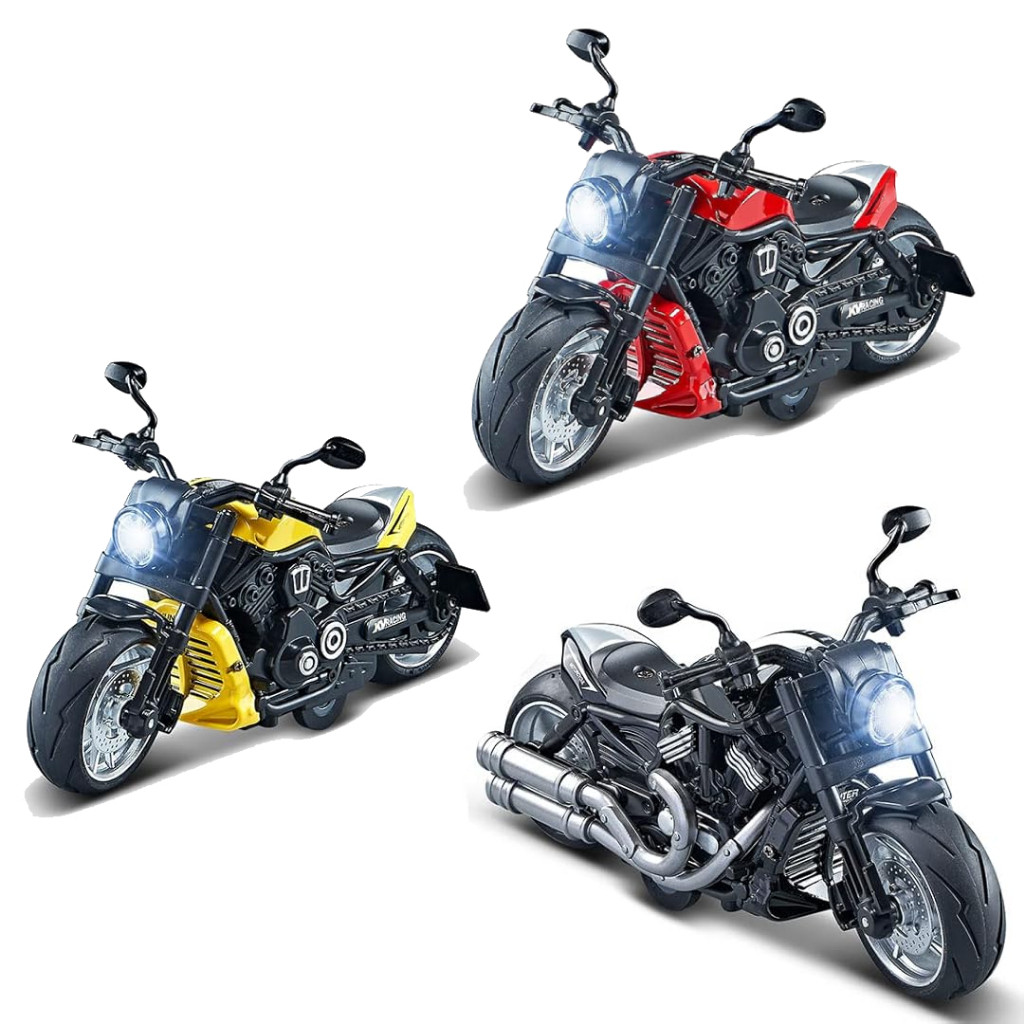 Moto de Ferro Miniatura Som a Fricção Com LED Esportiva Farol Brinquedo de Menino Colecionável