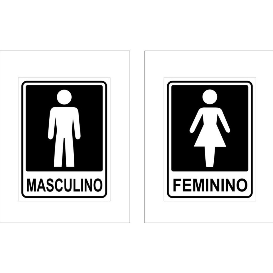 2 Placa Banheiro Masculino/Feminino 20x15cm Preto e Branco Sinalização PVC