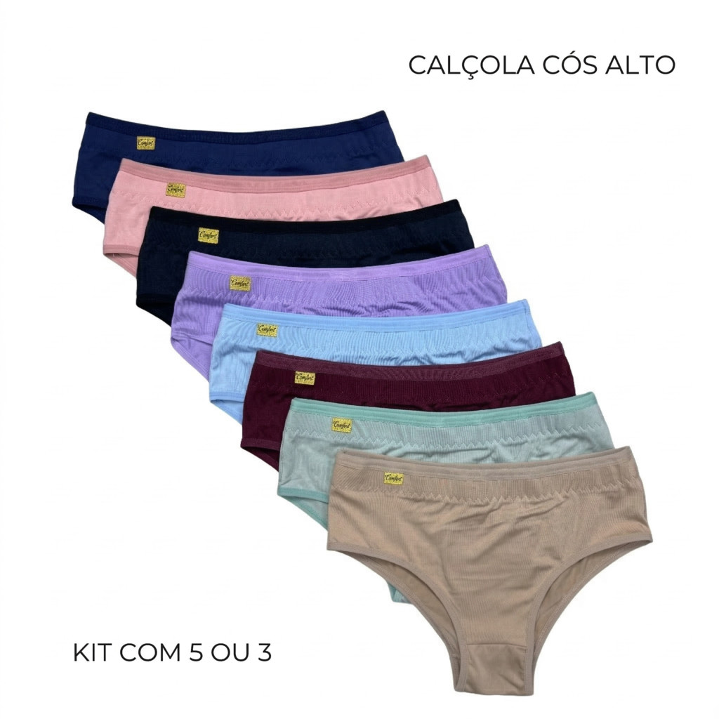 Kit 5 Calcinha Cintura Alta Cós Alto Segura Barriga Microfibra Conforto Reforçada Barato em Oferta na Shopee