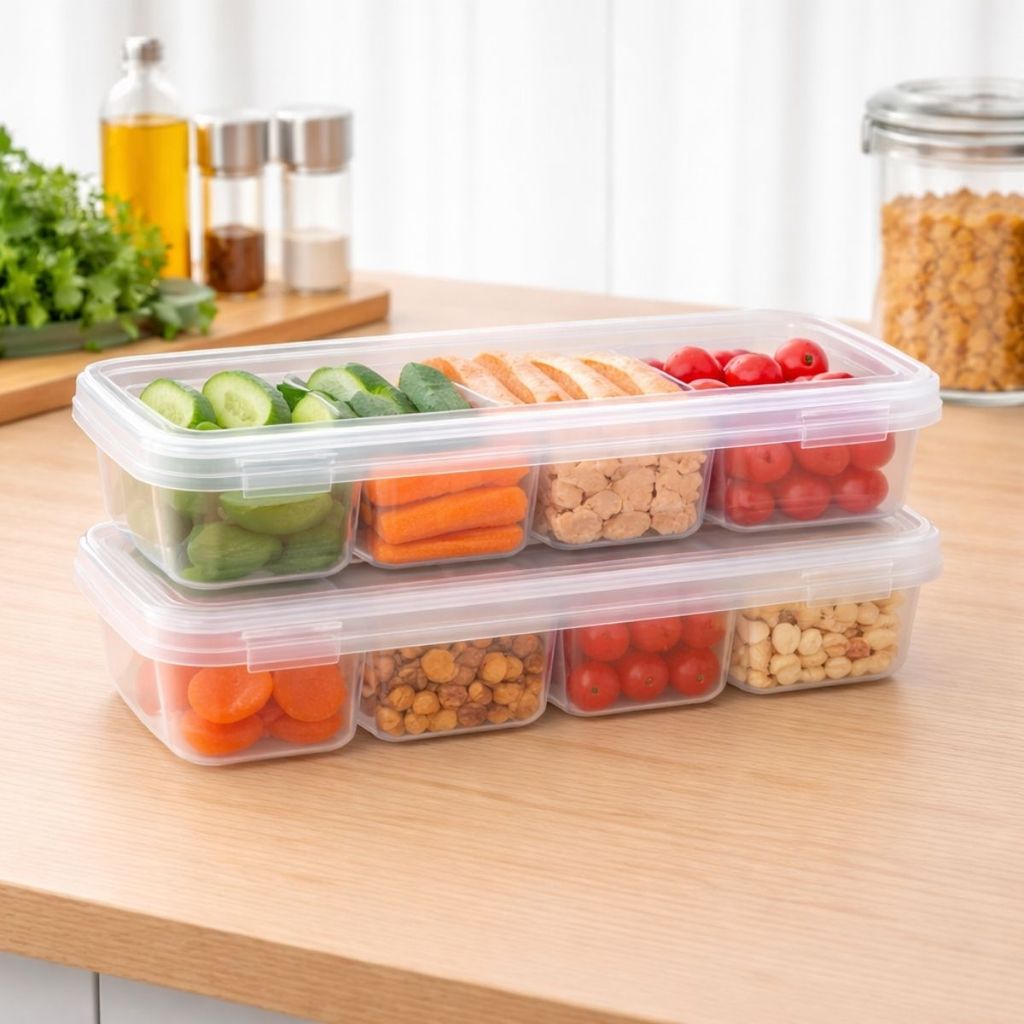 Kit 2 Potes Organizadores Transparentes Divisórias Hermético Alimentos Plástico Cozinha Geladeira