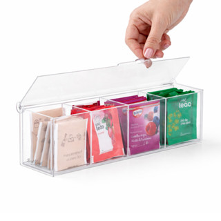 Caixa Organizadora Acrílica Tampa Basculante Porta Sachês Chá Multiuso 4 Divisórias Transparente em Oferta na Shopee