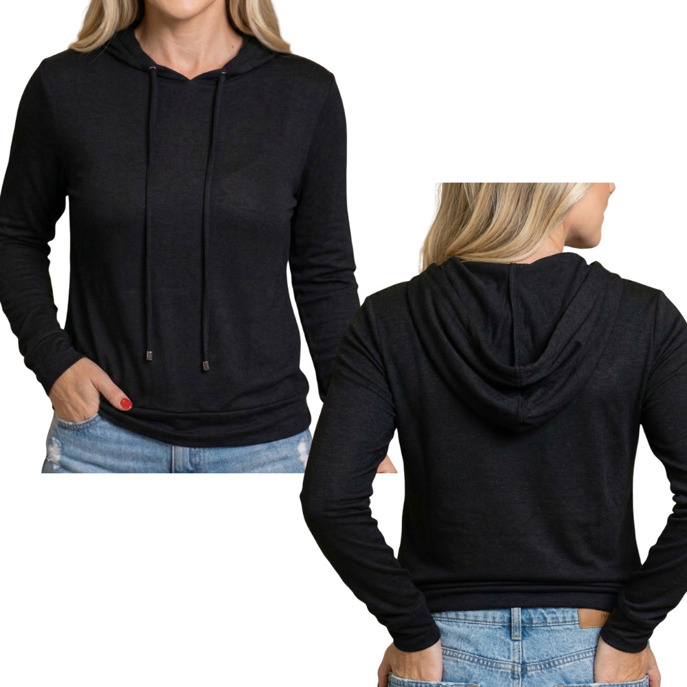 Blusa Feminina Moletinho Leve Algodão Com Capuz Lisa Frio Confortável Casaco Moletom Casual Moda Inverno