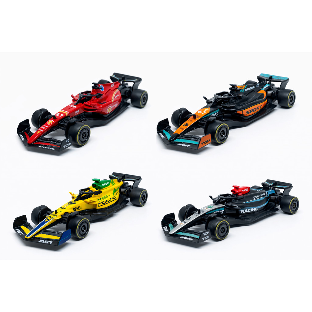 Kit 4 Miniaturas Fórmula 1 F1 12cm – 4 Equipes 4 Cores, Fricção, Pneus de Borracha | Carrinho Corrida Colecionável