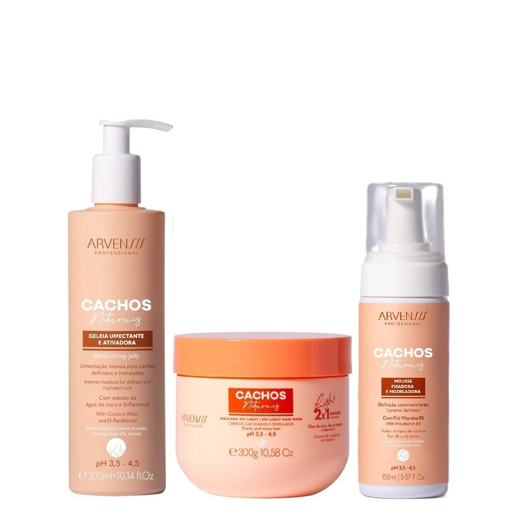 Kit Arvensis Cachos Naturais Light - Geleia Umectante 300ml + Máscara 2x1 300g + Mousse 150ml