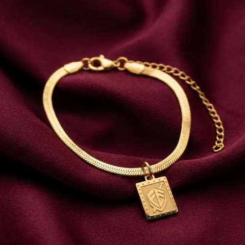 Pulseira Com Pingente Fé Ajustável Aço Inoxidável 316L Dourada Feminina Antialérgica Não Escurece
