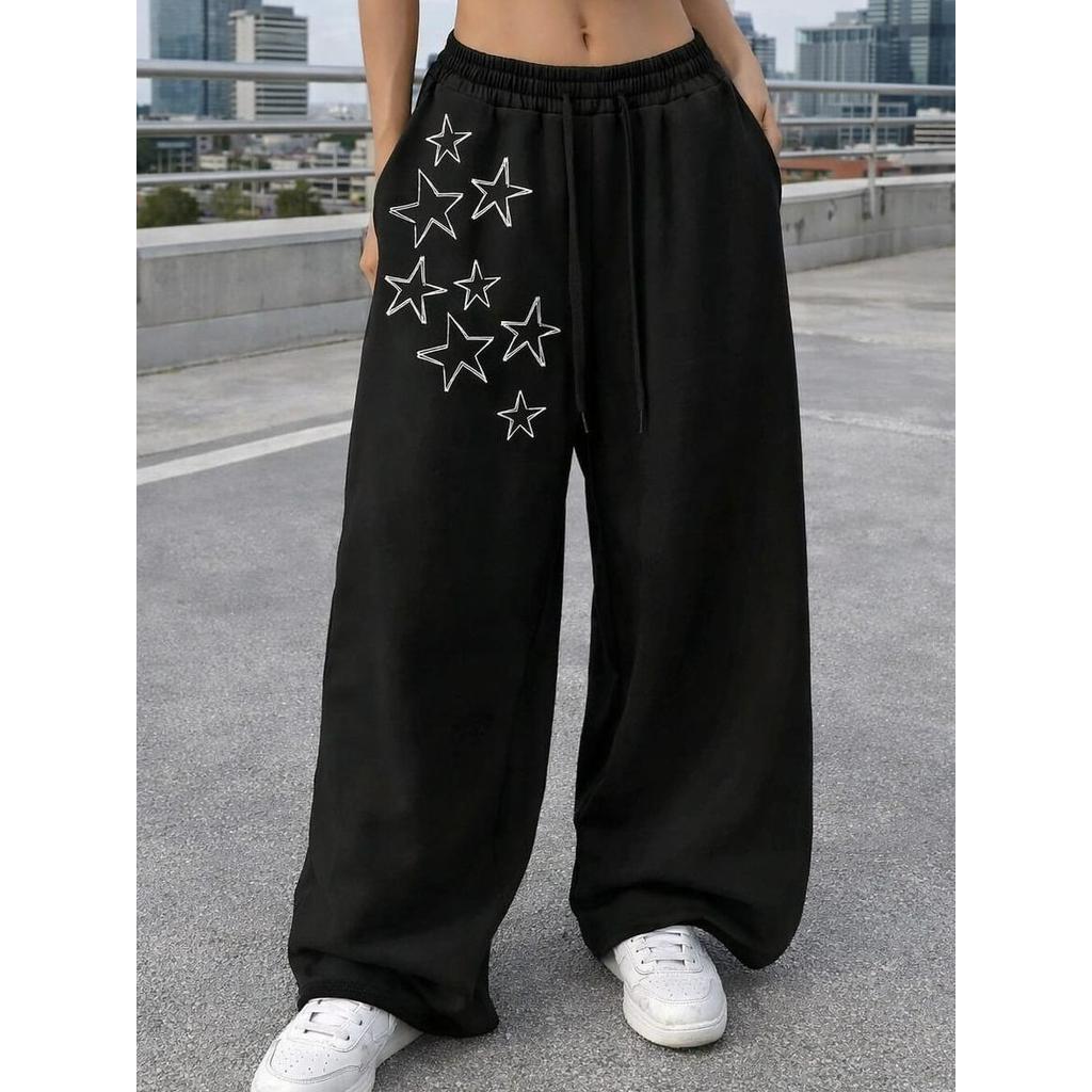 Wed Leg Calça Baggy Moletom Estilo Streetwear Estampada Y2k Gótica Largona Feminina Despojada Unissex Tendência