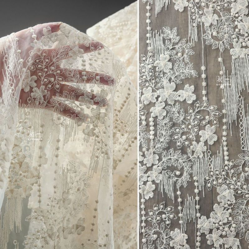 132 * 50CM Francês Damasco Cor Petúnia Renda Bordada Tecido jacquard Puro Bordado Vestido De Noite Roupas Pano DIY Acess