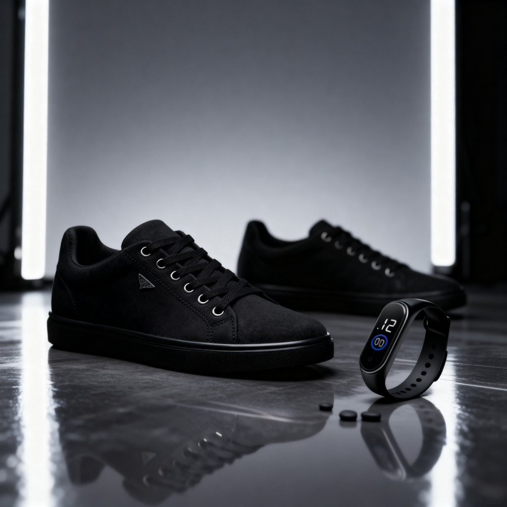 Kit Tênis Masculino All Black Preto + Relógio Casual
