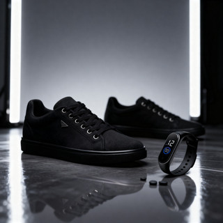Kit Tênis Masculino All Black Preto + Relógio Casual