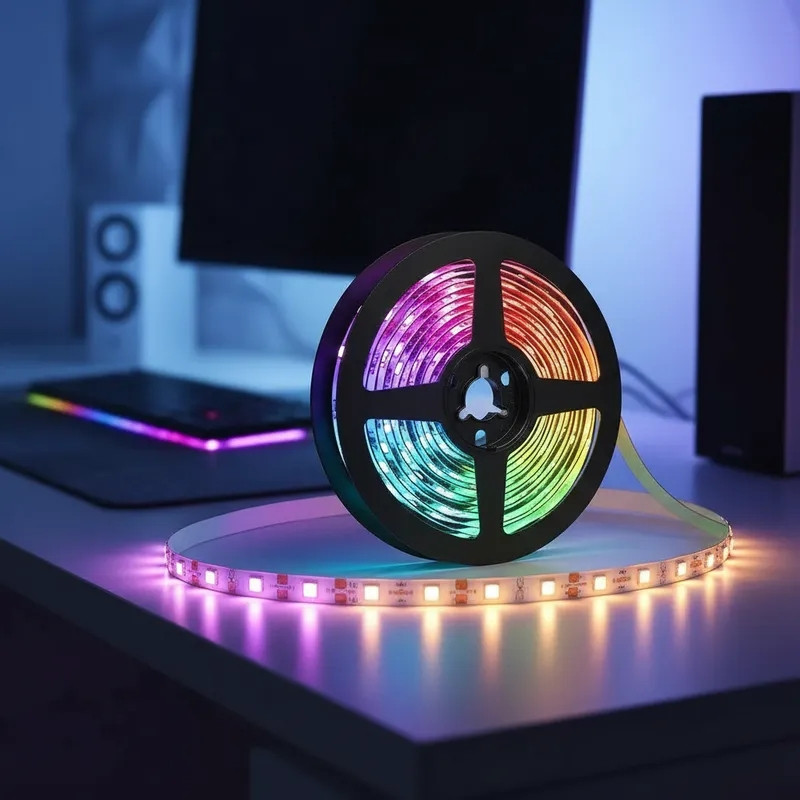 Fita LED 5050 RGB 5M Multicolorida 12V com Controle Remoto e Fonte – Luz Decorativa para Ambiente