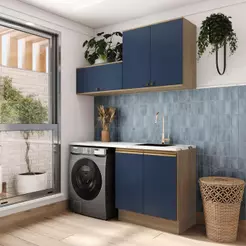 Lavanderia Modulada Kappesberg Celeste 3 Peças Nogueira/Azul 160cm