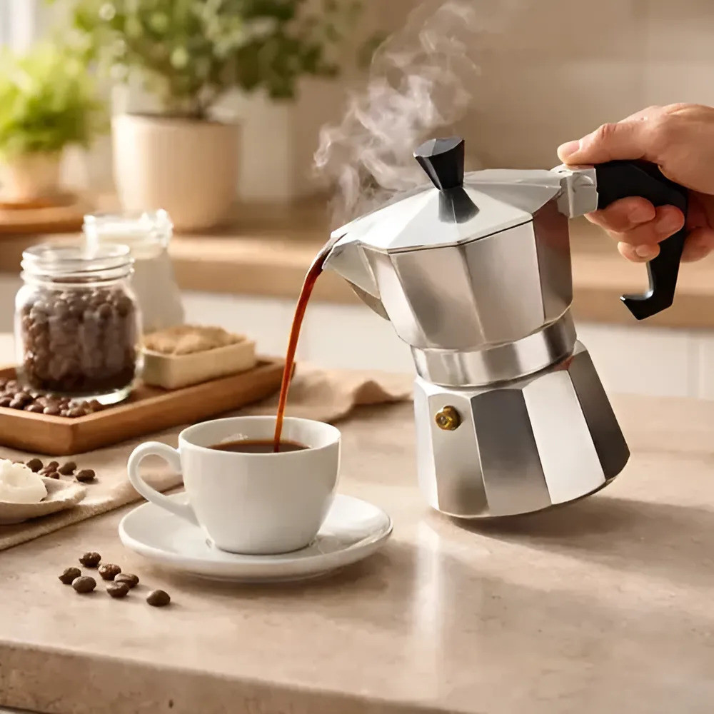 Kit Cafeteira Italiana Inox 3 Xícaras Café Expresso Moka Jarra Prata Clássica Cozinha