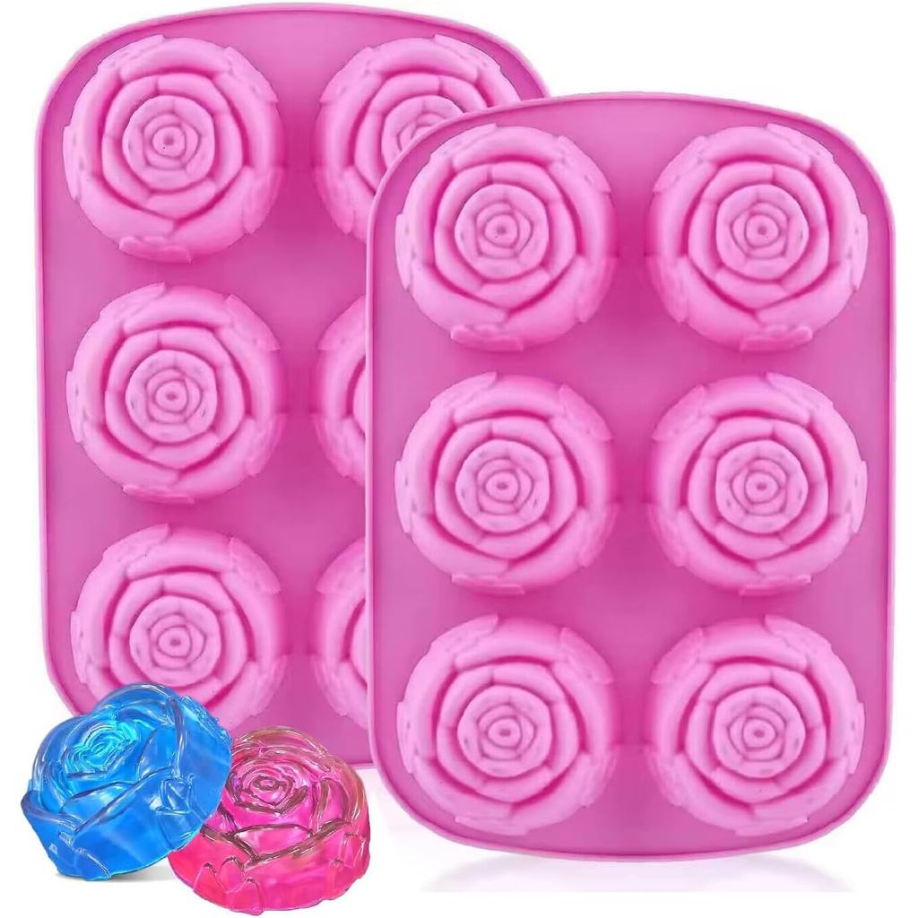 Molde de Silicone em Forma de Rosa, 2 Peças, Molde de Silicone com 6 Cavidades em Forma de Flores para Cubos de Gelo, Mo