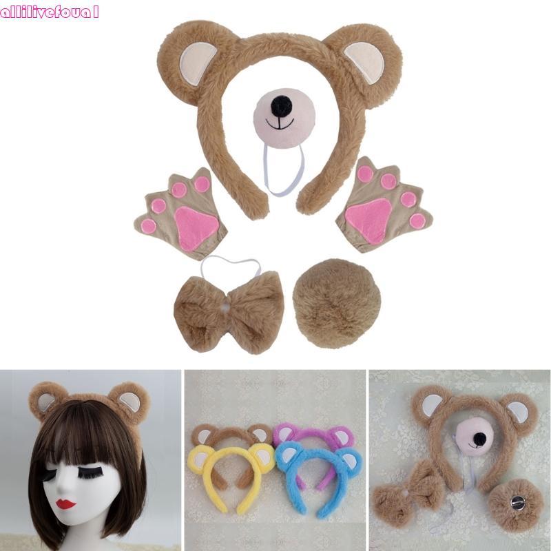 allilivefoua1 4 5 6 Pçs Trajes Cosplays Orelhas Headbands Cauda Gravata Borboleta Nariz Tutu Fantasia Acessó