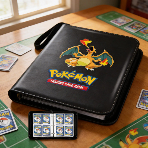 Album Pasta Fichário P/ 400 Cards Charizard Pokemon C/ Ziper Preto