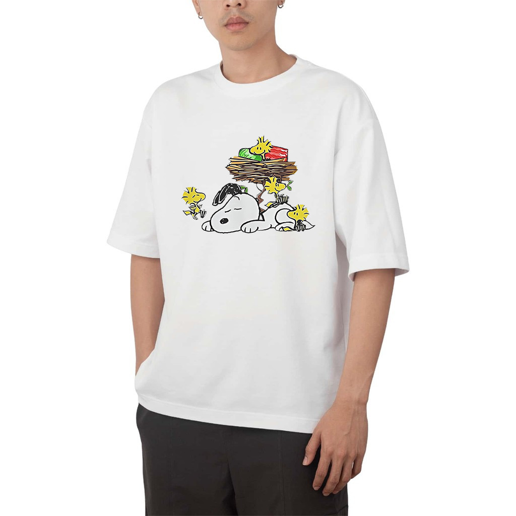 2026 Camiseta Masculino Oversized Snoopy Galinha Flor Ninho Streetwear Casual