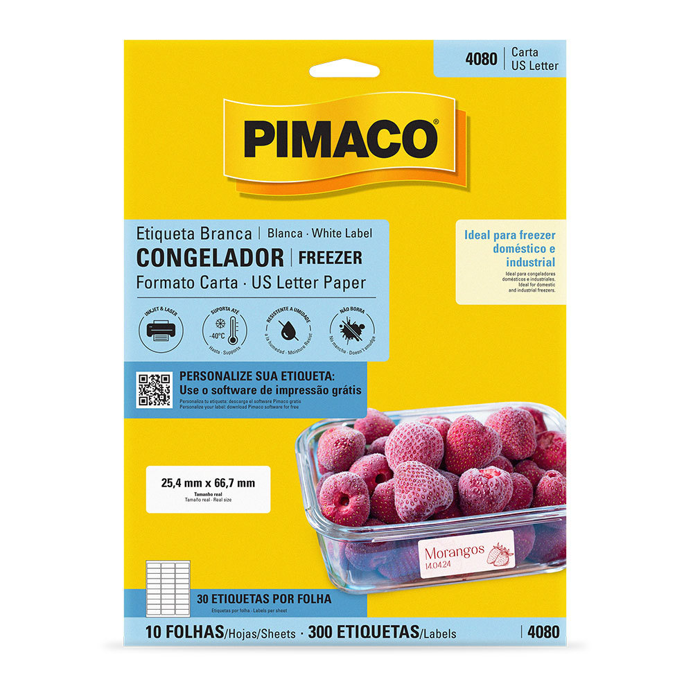 Etiqueta inkjet/laser para congelador e Freezer 4080 com 10 folhas Pimaco