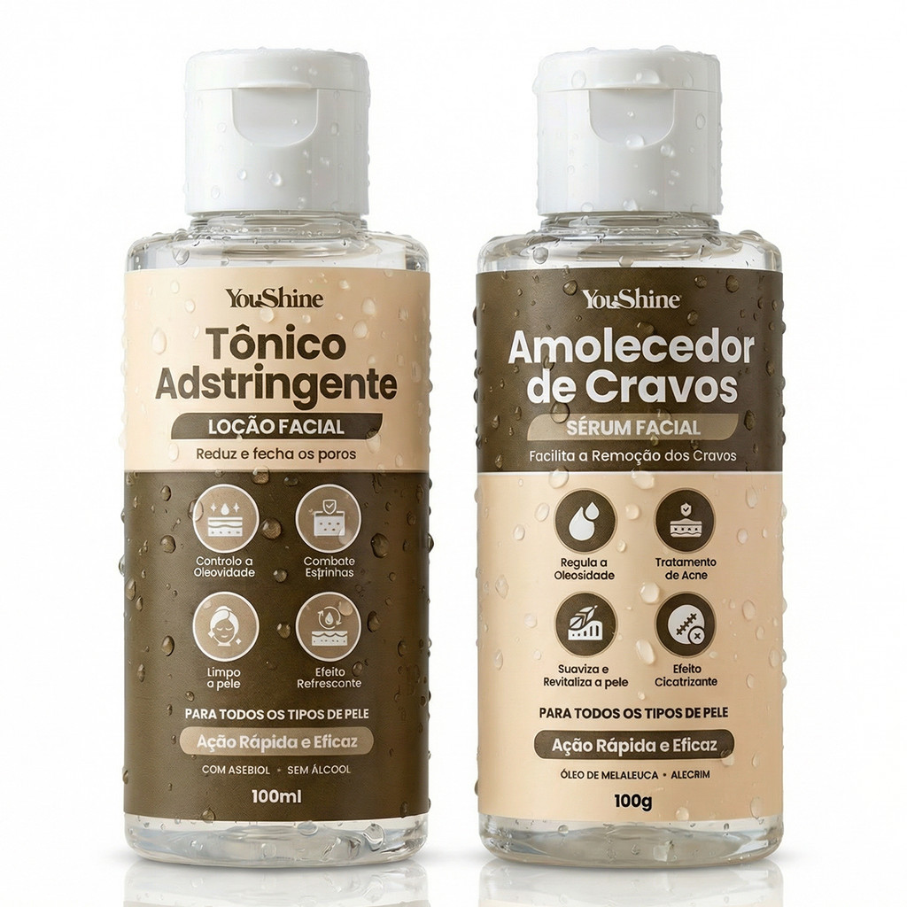 Kit Limpeza de Pele Amolecedor de Cravos + Tônico Adstringente YouShine Remoção Fácil Controla Oleosidade