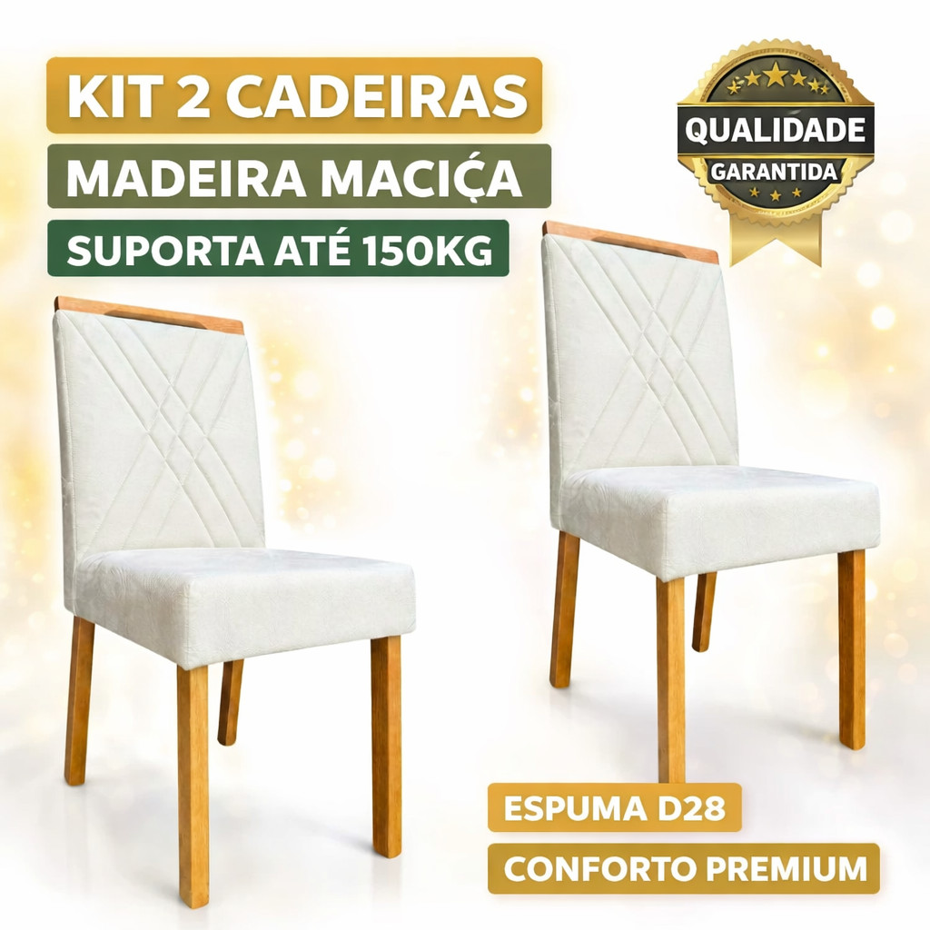 Kit 2 Cadeiras Confortse Estofada Veludo Madeira Maciça Sala Jantar