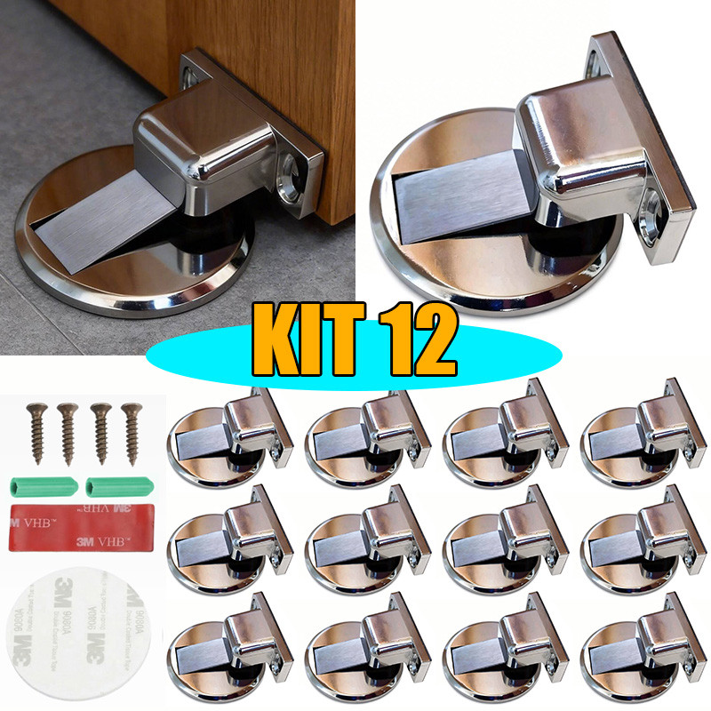 Prendedor Trava Fixador de Porta Magnético Slim Inox Cromado Adesivo