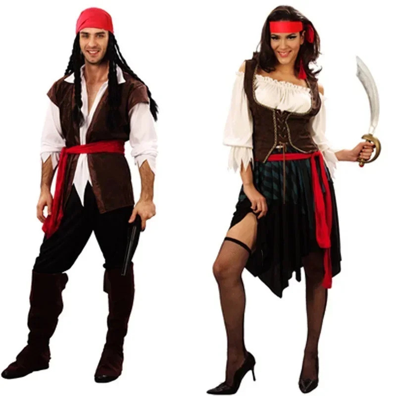 Trajes De Pirata Para Mulheres Homens Adultos Halloween Masculino Capitão Jack Pardal Traje Piratas Do Caribe Cosplay Co