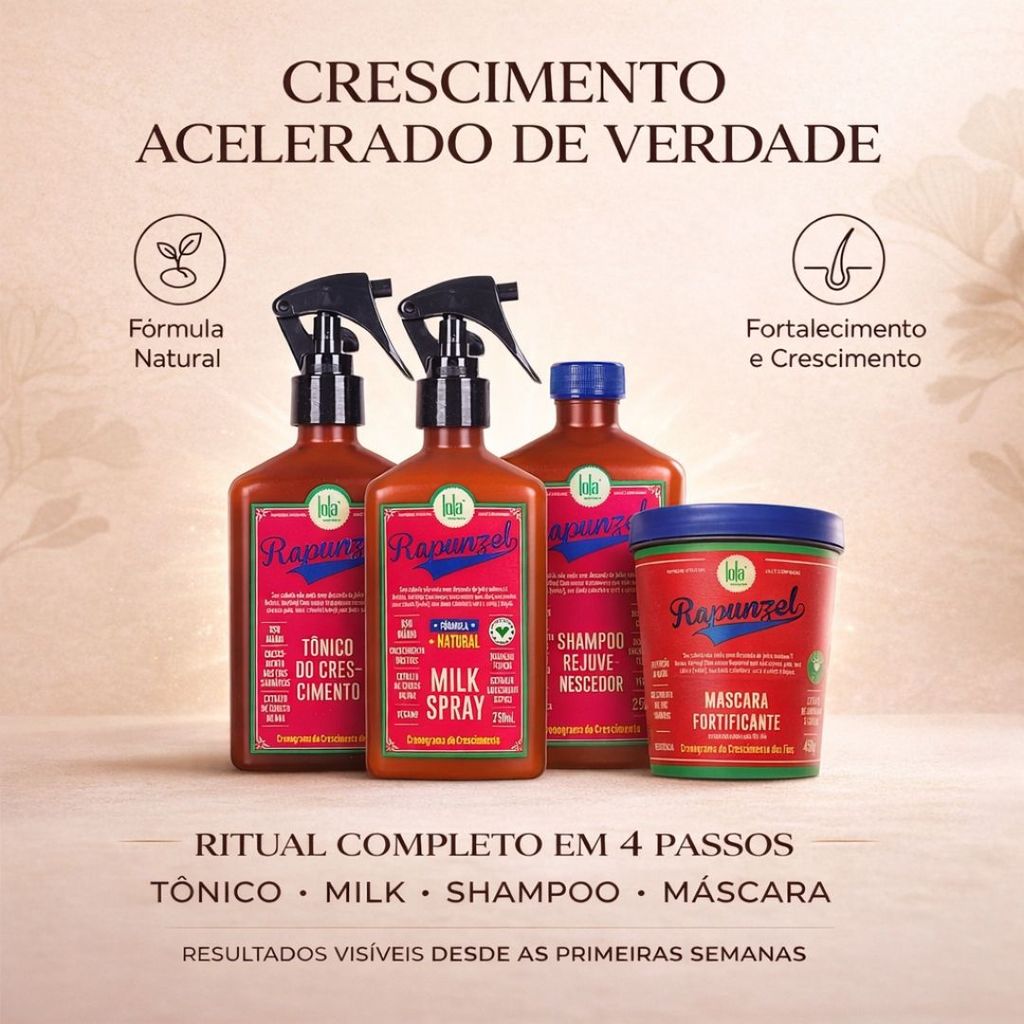 Kit Lola - Rapunzel Completo – Shampoo + Máscara + Tônico + Milk em Oferta na Shopee