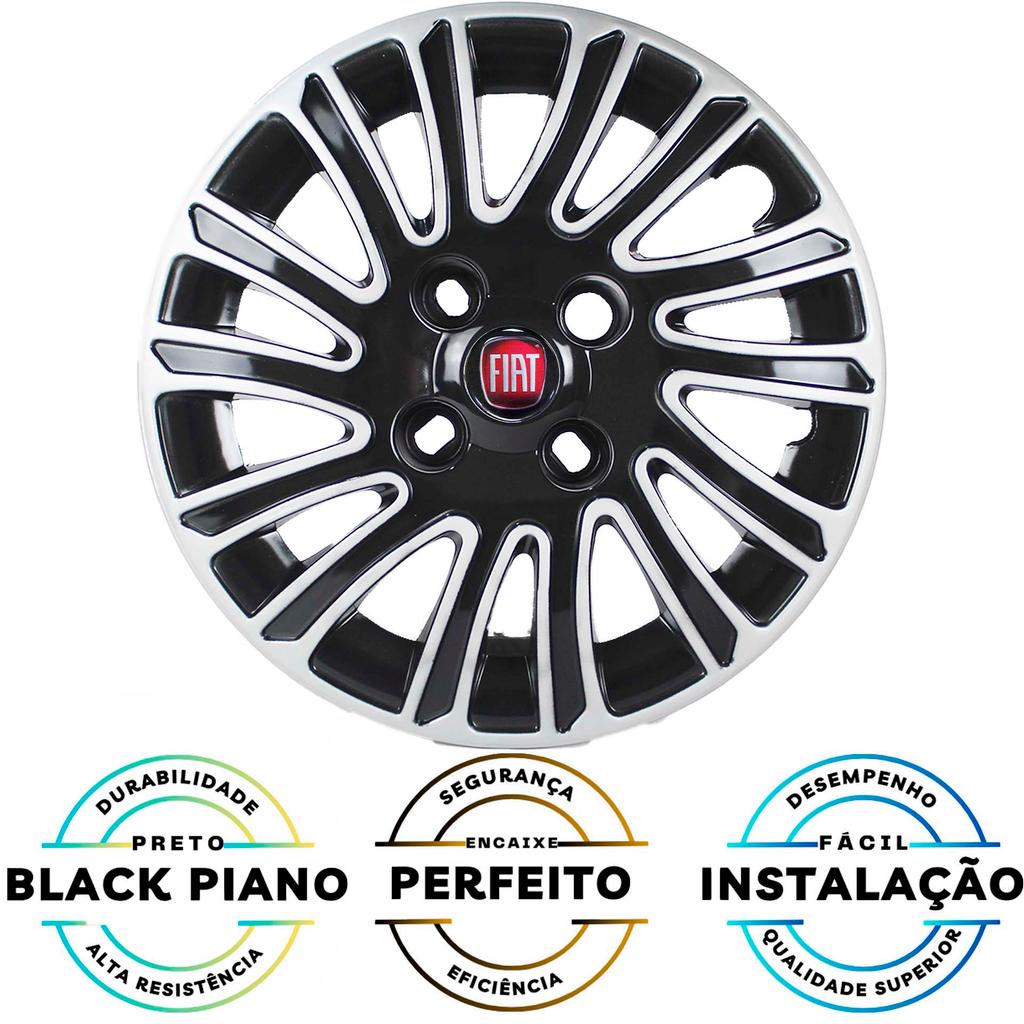 JG 4 Calota Grand Siena 2012 2013 Aro 14 Black Piano com Prata Metálico com Emblema — imagem 2 de 2