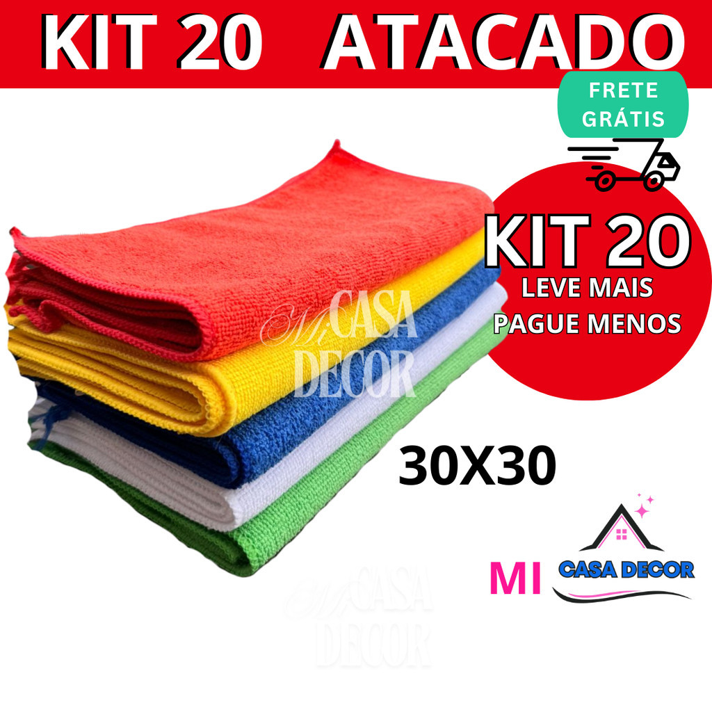 Kit 20 panos de limpeza microfibra alta absorção multiuso 30x30cm em Oferta na Shopee