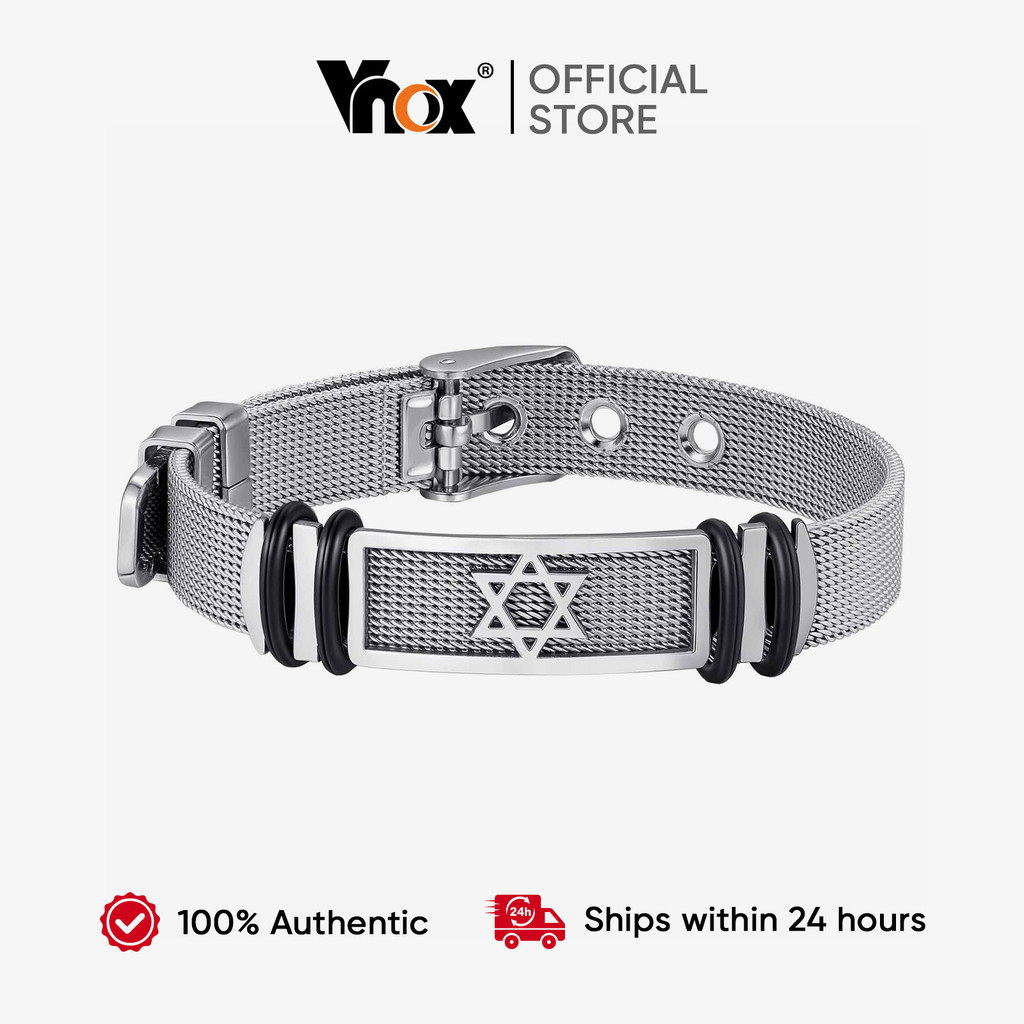 Pulseira De Aço Inoxidável Estrela Hexagonal Vnox Para Homens , Malha Ajustável , Presente De Joia em Oferta na Shopee